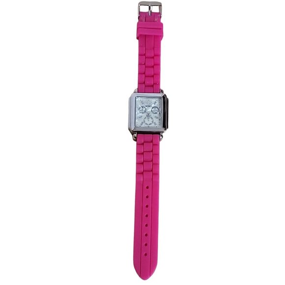 XOXO Watch Accutime Pink Silicone Band Rectangle Face New Battery Works - Picture 1 of 7